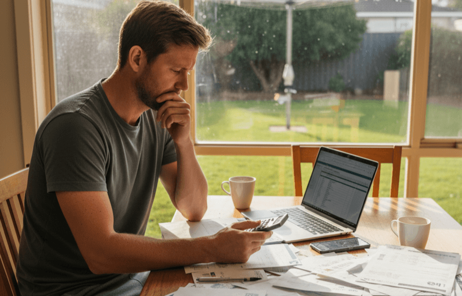 a father going through bills and expenses