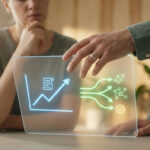 weighing financial options on a transparent screen